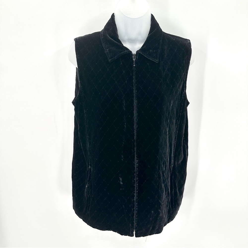 CHICOS DESIGN Vest Womens Size 1 Rayon Quilted Velvet Silk Lined Full Zip FLAWS